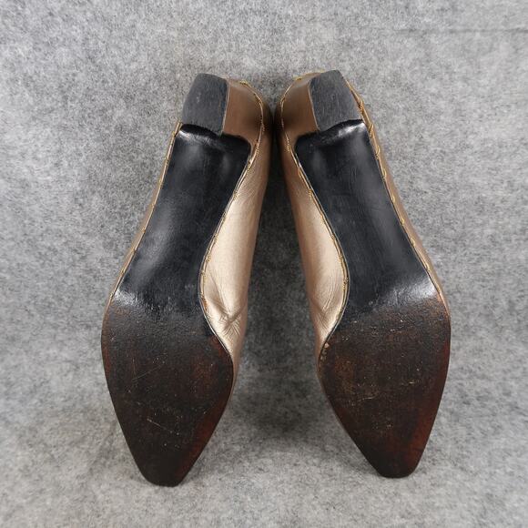 Stuart Weitzman Shoes Womens 8.5 Pump Classic Retro Leather Metallic Chunky Heel - Picture 10 of 13